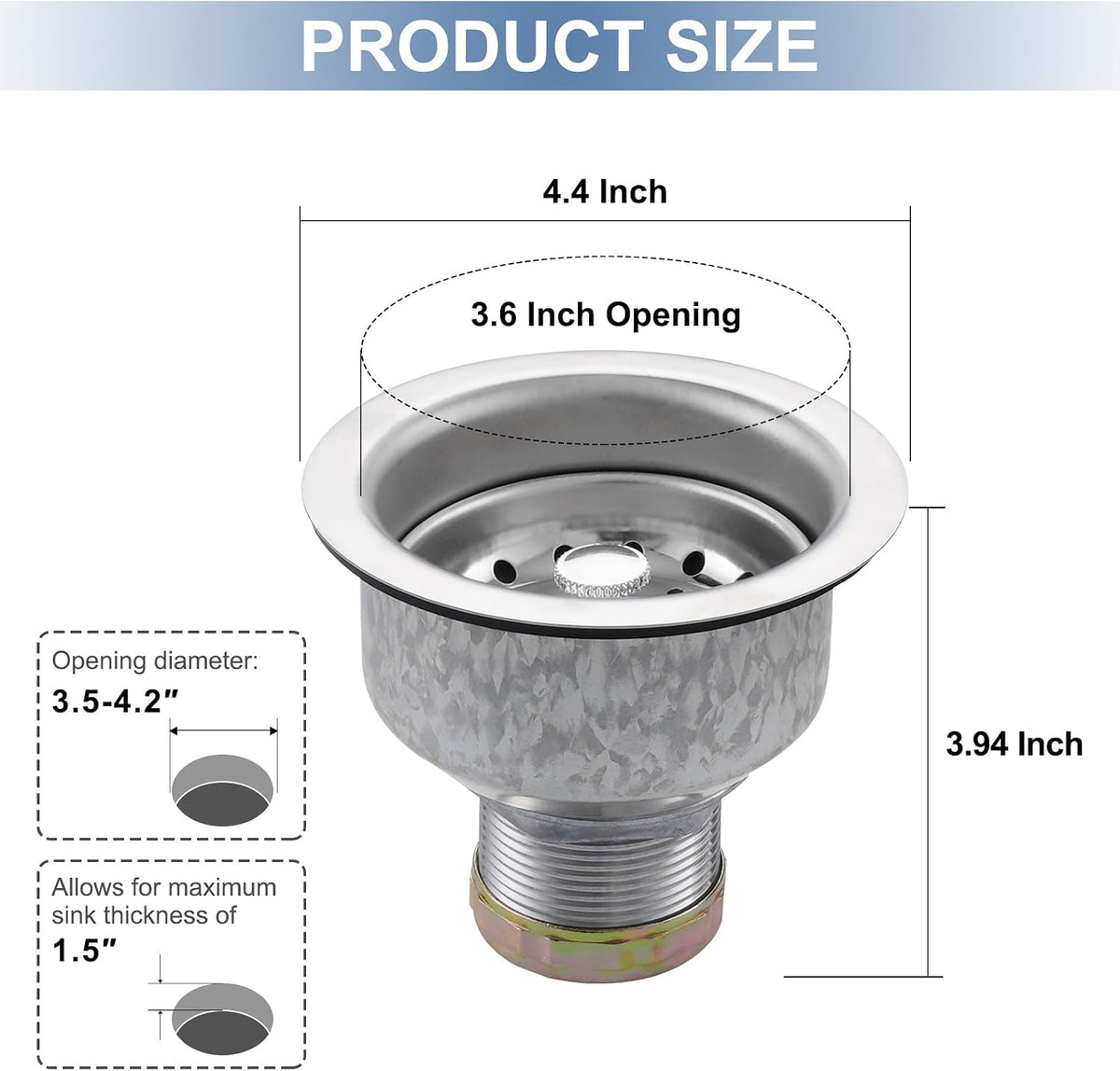 ZM Kitchen Sink Basket Strainer with Stopper, 3-1/2” Drain
