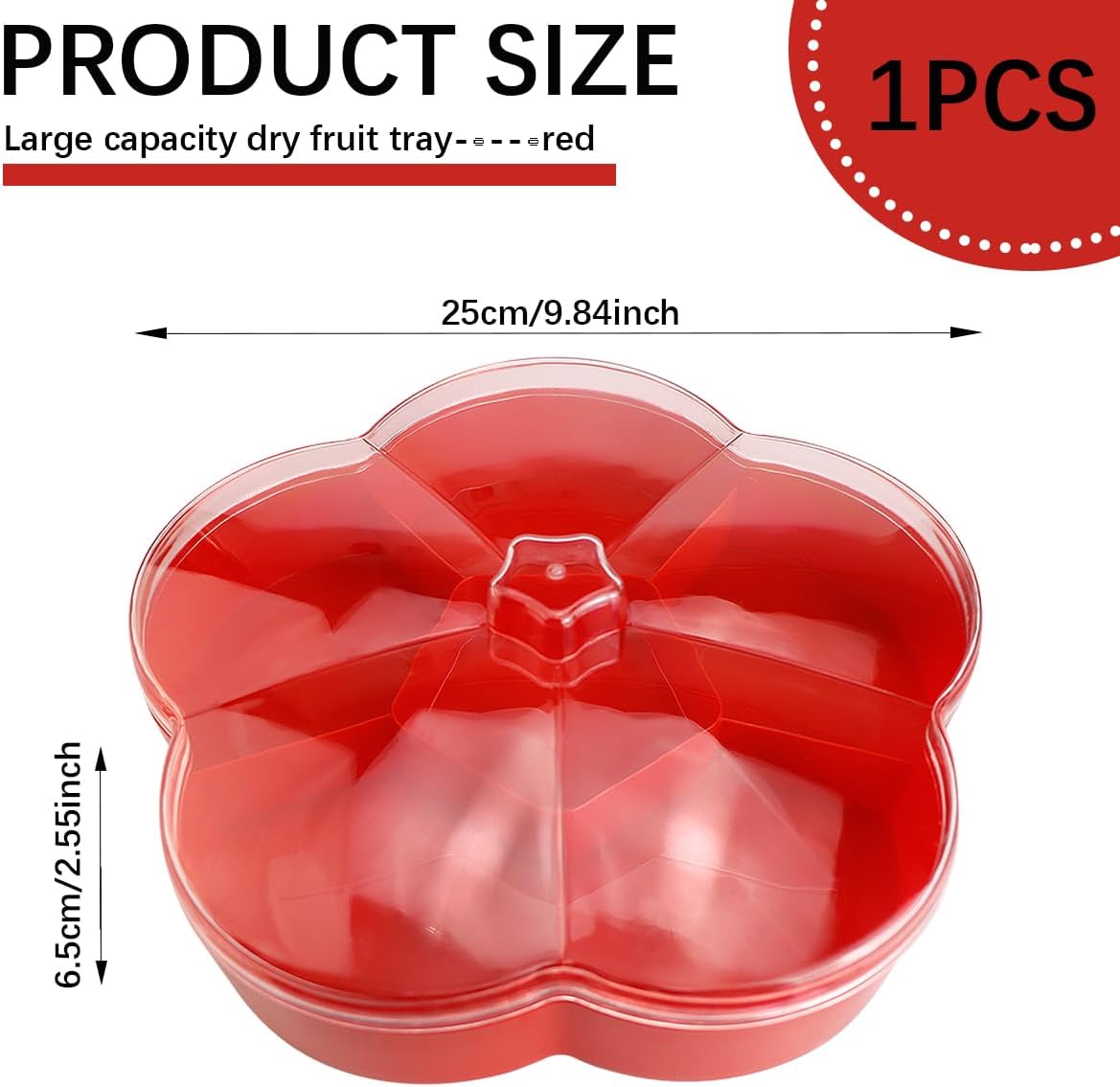DOERDO Plastic Serving Trays with Lid 6 Compartment Food Storage Candy Organizer, Veggie Tray for Snack and Fruit, Red, 9.8x2.6Inch