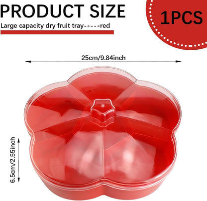 DOERDO Plastic Serving Trays with Lid 6 Compartment Food Storage Candy Organizer, Veggie Tray for Snack and Fruit, Red, 9.8x2.6Inch
