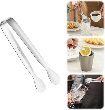 4.33 Inch Stainless Steel Ice Tongs for Ice Bucket，Metal Sugar Cube Mini Tongs，Set of 3 (Black-A)