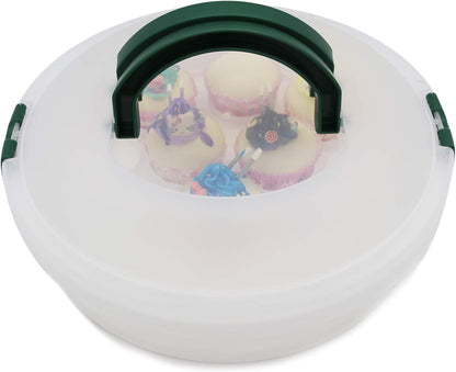 10 Inch Portable Pie Cupcake Carrier Deviled Egg Tray with Lid and Tray 3-In-1 Round Cupcake Container Egg Holder Muffin Tart Cookie Keeper Food (Green)