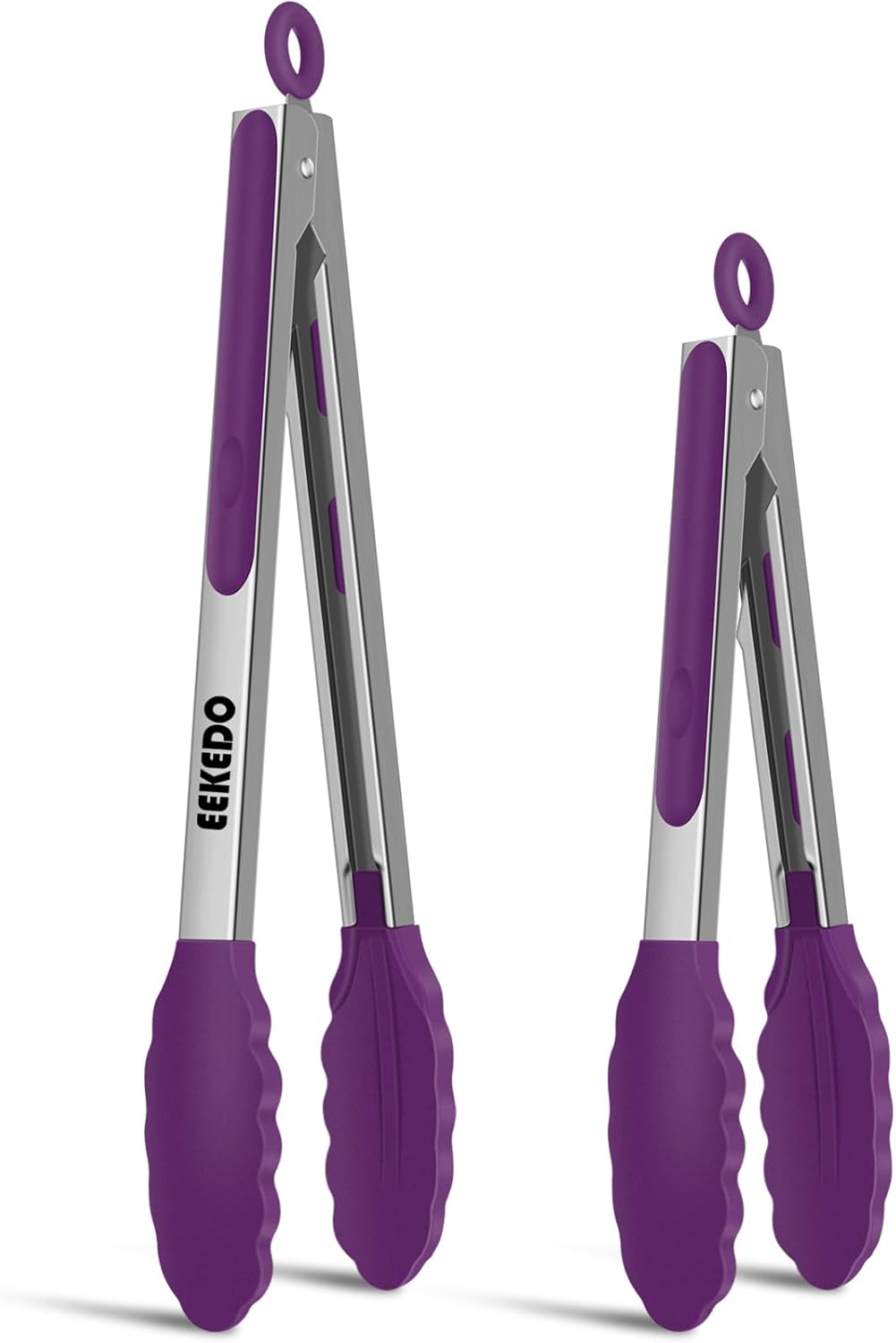 Kitchen Tongs, Stainless Steel Cooking Tongs with Silicone Tips, 600ºF High Heat-Resistant Non Scratch Locking Tongs for Cooking BBQ Grilling Air Fryer Pans, Set of 3 (7" 9" and 12") Black