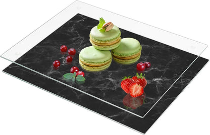 VASUHOME Tempered Glass Cutting Board Set of 2-16x12 inch Marble Pattern Cutting Board for Kitchen Counter - Scratch, Heat, Shatter Resistant and Easy to Clean- Black and Clear