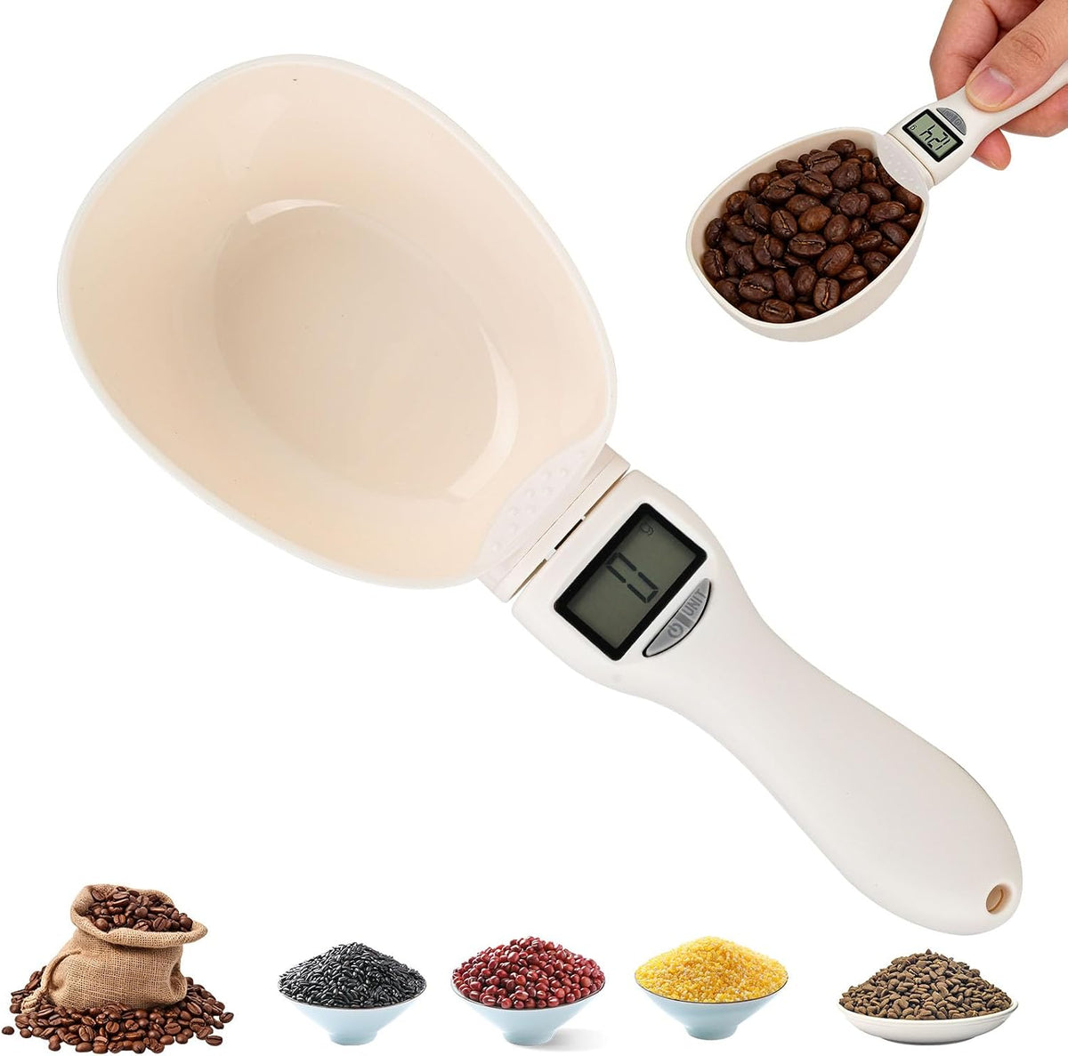 Electronic Digital Polygons Measuring Spoon, High Precision Food Scale with 5 Units (g/ml/cup/fl/oz), LCD Display Kitchen Gadget, Measuring Spoons & Cookie Scoop for Baking, Pet Food(No battery