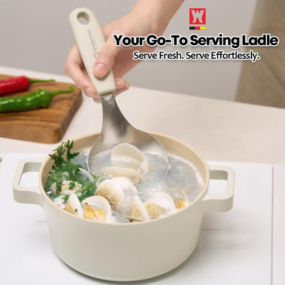 Short Stainless Steel Ladle 220mm (8.6”) – SUS304 Thick Deep Bowl Head with Soft-Grip Silicone Handle – Lightweight Mini Soup & Serving Spoon for Cooking – 5 Color Options (Gray)