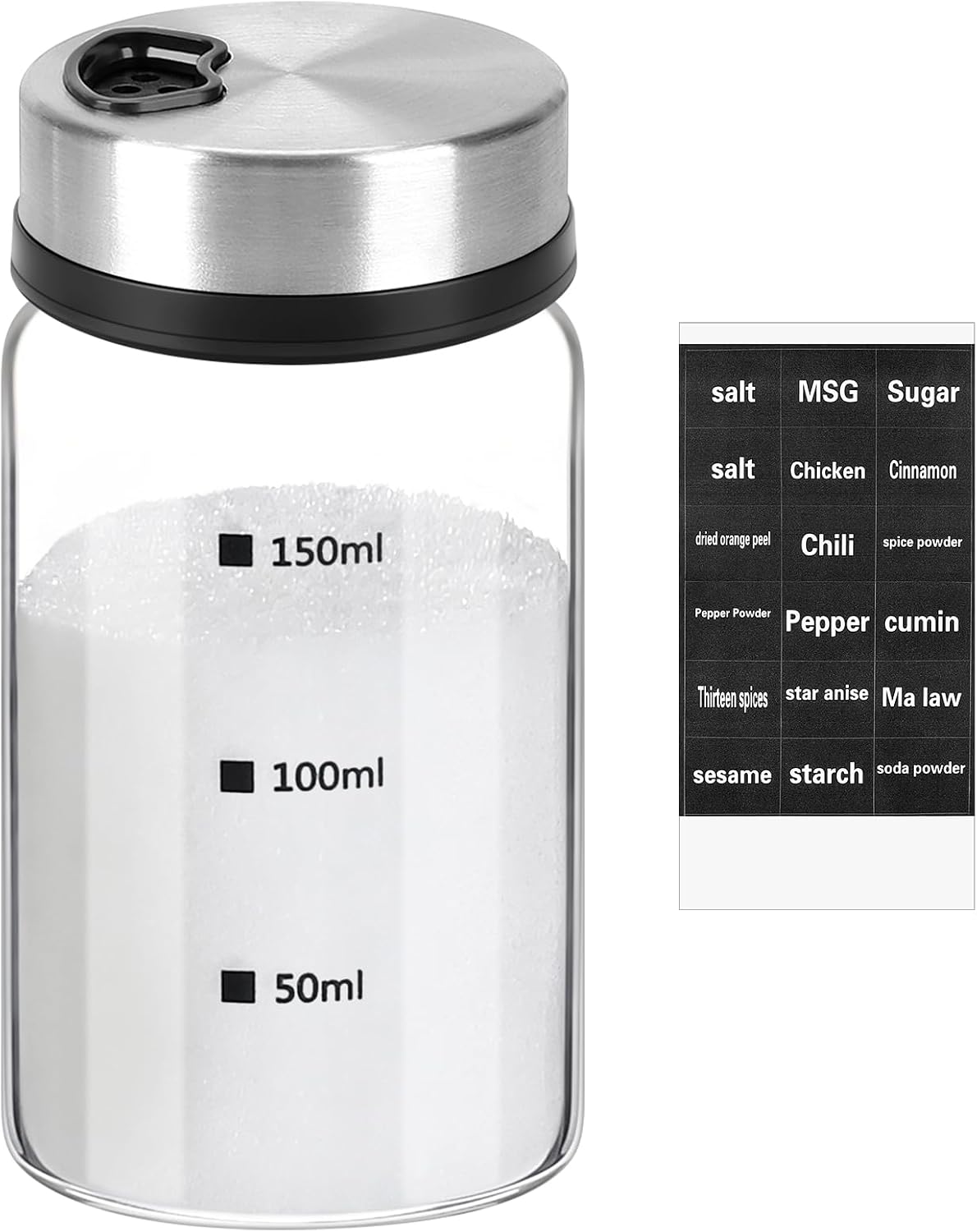 Accmor Salt Pepper Shakers with Adjustable Holes, Glass Spice Shaker Seasoning Cans for Kitchen, Home Restaurant Farmhouse BBQ Camping