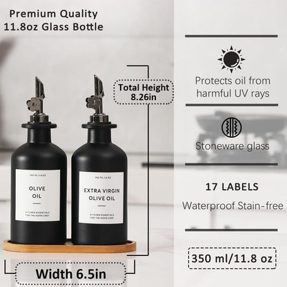 HOMCDALY Olive Oil Dispenser for Kitchen, 12oz Glass kitchen Dispenser Bottle, Gold Oil&Vinegar Cruet Set, Leakproof Oil Containers for Cooking| Set of 2 (12oz – Gold)
