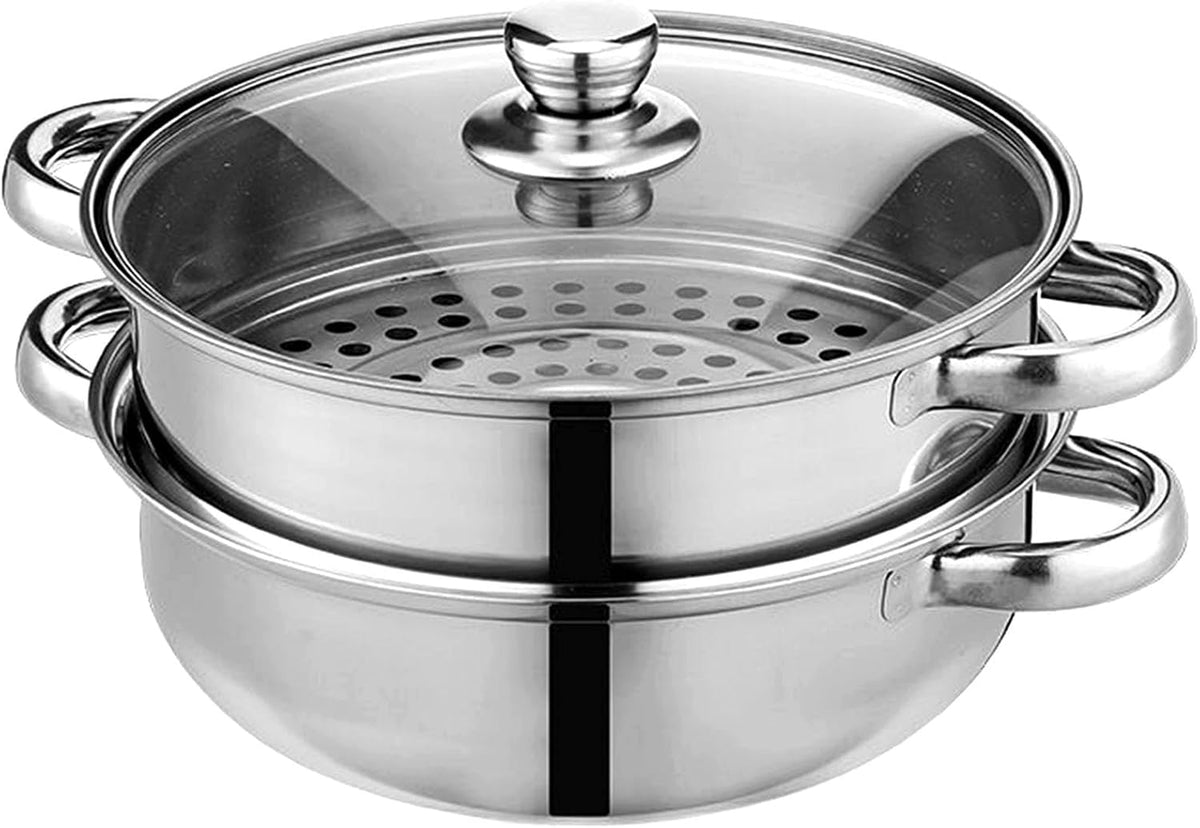Steamer Pot for Cooking 11 inch Stainless Steel, 3-tier Multipurpose 18/8 Stainless Steel Steam Pot Cookware with Lid for Vegetable, Dumpling, Stock, Sauce, Food