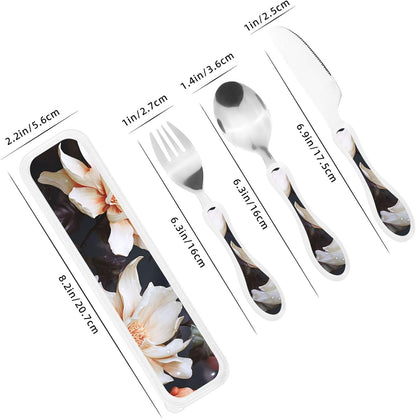 3-Piece Kids Silverware Set With Storage Case, Stainless Steel Reusable Children Safe Knife Spoon Fork Set Classy Flowers Children Flatware Set For Kids Lunch Box