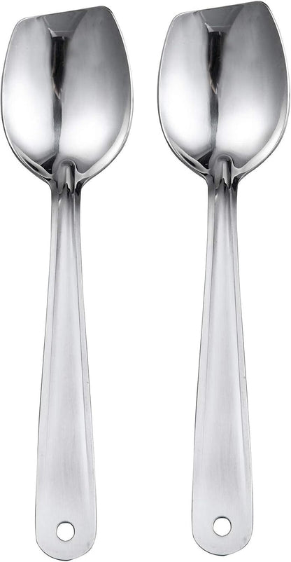 IMEEA 10 Inch Flat Bottom Scraping Cooking Spoon Set of 2, 18/8 Stainless Steel Slotted & Solid Stirring Spoon, Flat Edge Kitchen Spoon for Stir Fry, Sauce, Soup, Instant Pot