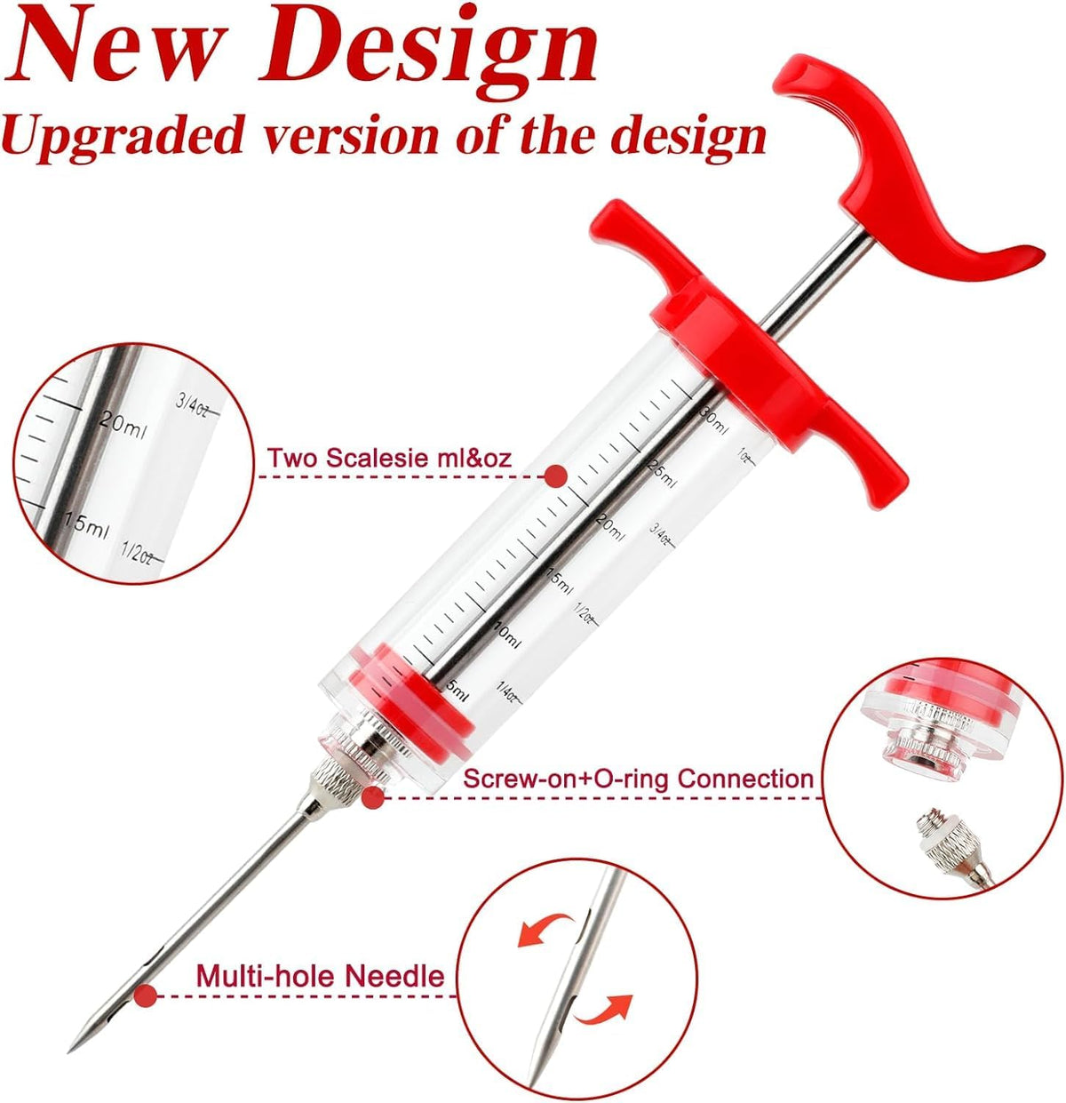 Meat Injector Syringe, 1-oz Plastic Marinade Turkey Injector Kit