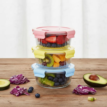 Small Round Glass Food Storage Containers with Lids, 1.5 Cup Round Food Containers set BPA-Free, 12oz Glass Lunch Bowls for Soup Leftover, Microwave, Dishwasher and Freezer Safe (4pack)