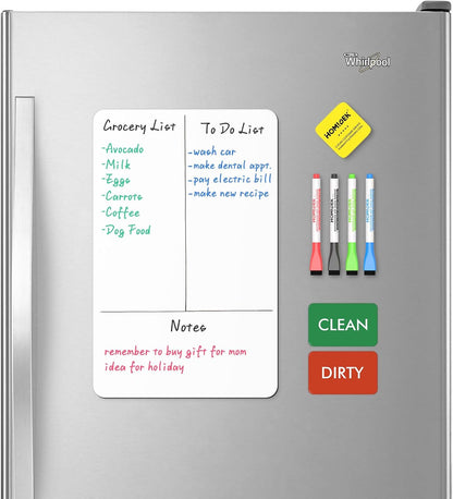 HOMiDEK Magnetic Dry Erase Board: Small Fridge Whiteboard, Flexible Refrigerator Magnet White Board, Blank Writing Note Sheet with Kitchen Conversion Chart Magnet, 4 Markers & Eraser - 12 x 8