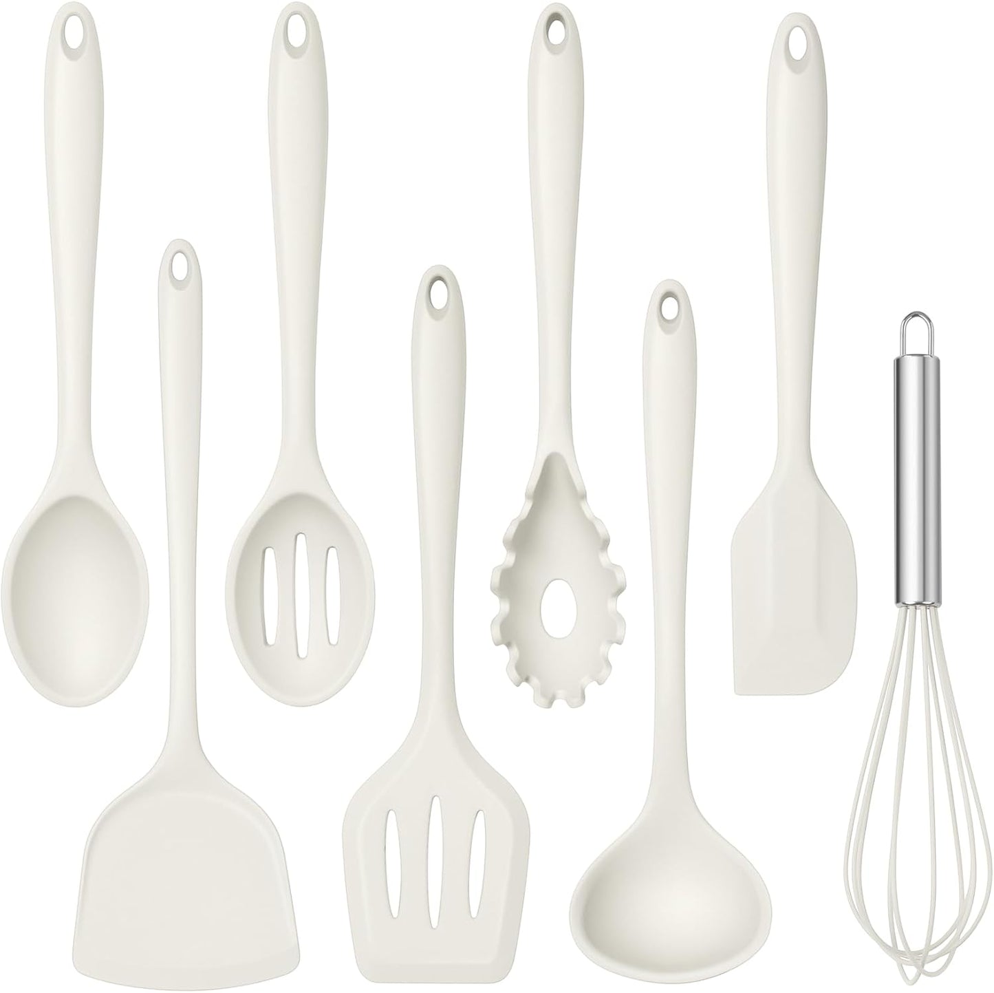 TeamFar Silicone Cooking Utensils Set, 8 PCS Kitchen Utensils Set, 446°F Heat Resistant, Turner, Spatula, Spoon, Whisk, Kitchen Cooking Gadgets Tools for Nonstick Cookware, Dishwasher Safe-Khaki