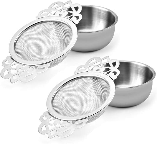 Picowe Tea Strainer Bowl, Stainless Steel Sliver Tea Strainers for Loose Tea Fine Mesh for 2.5-4 Inch Cup Mouth