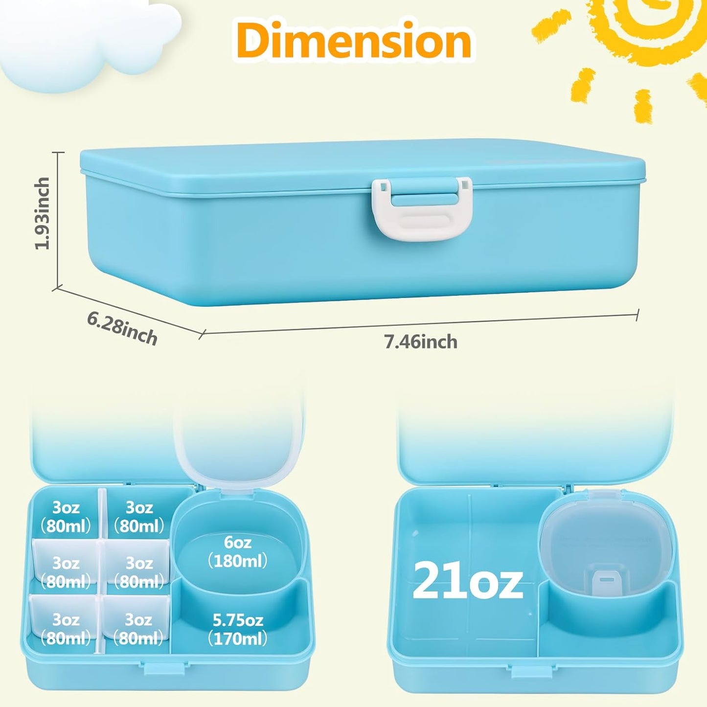 JOOPETALK Kids Snackle Lunch Box with Leak-Proof Snack Container, 8 Compartments with Detachable Dividers, BPA-Free, Dishwasher Safe – Bento Box for School & Travel(Blue)