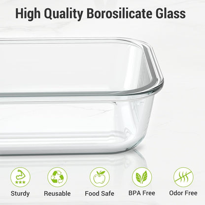 Dealusy 10 Sets (20-Piece) 36 oz & 12 oz Glass Food Storage Containers with lids, Airtight Leak-proof Glass Meal Prep Containers with Lids, Microwave Oven Freezer Dishwasher Safe, Gray