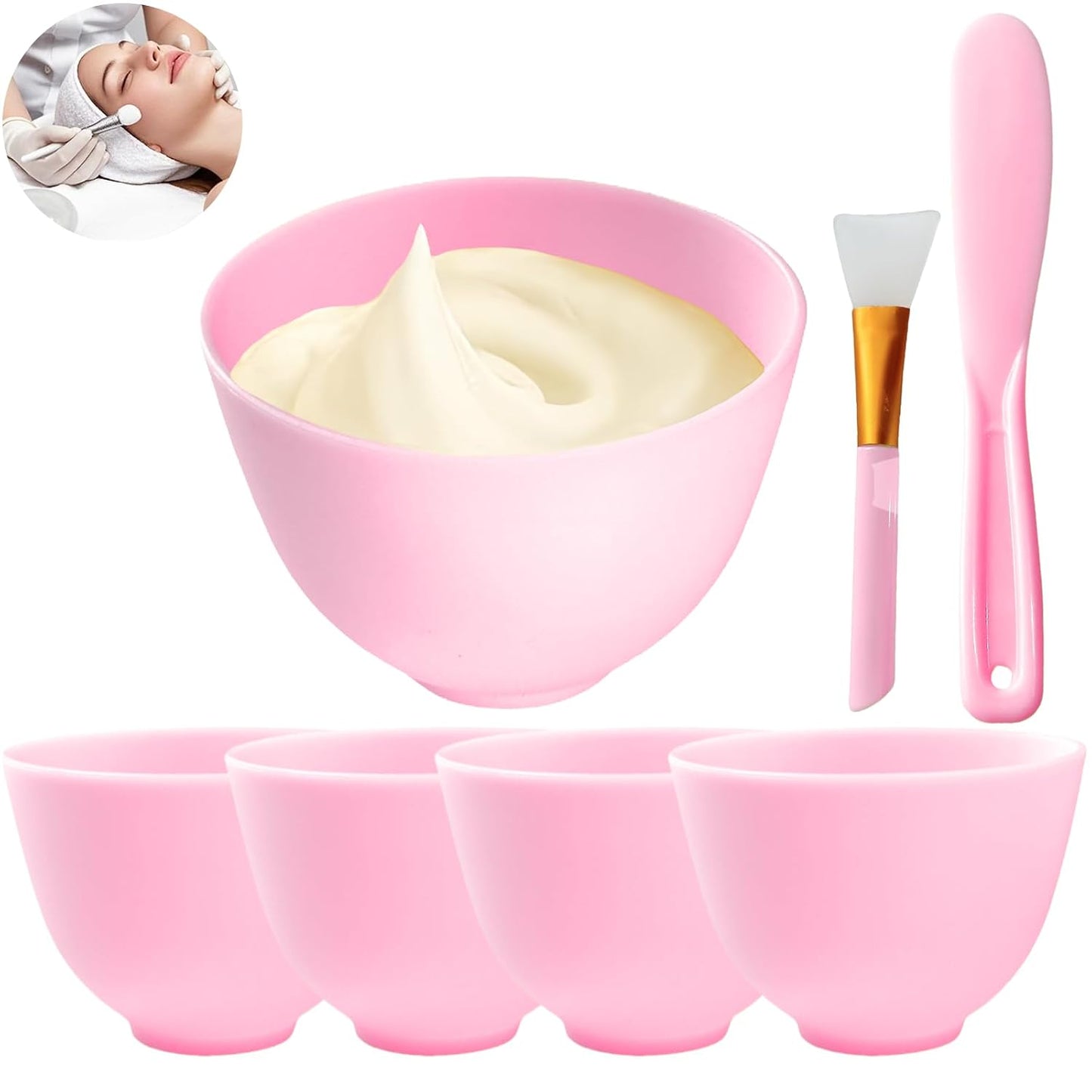 7Pcs Silicone Mixing Bowls, Silicone Bowls for Facials, DIY Face Mask Mixing Bowl for Home Salon Spa Face Skin Applicator Bowl, Black
