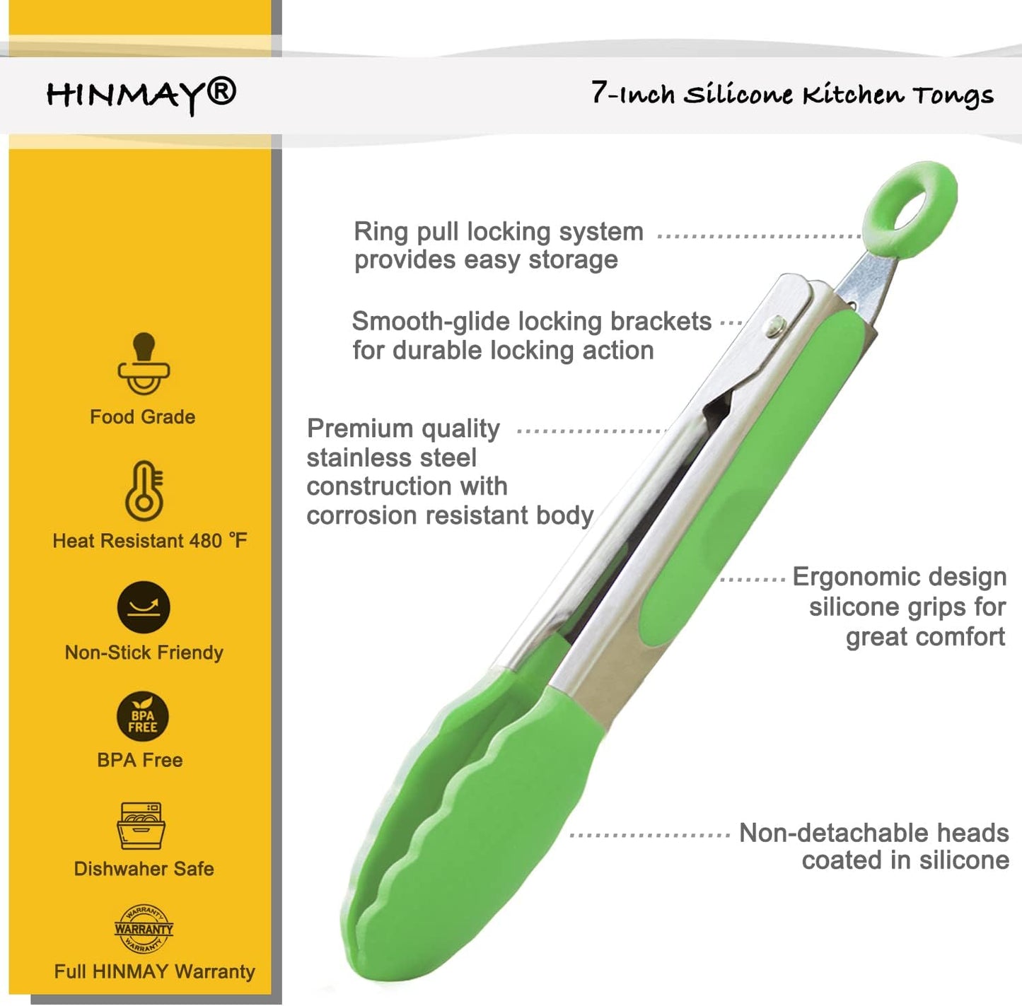 HINMAY Small Silicone Tongs 7-Inch Mini Serving Tongs, Set of 3 (Black Gray White)