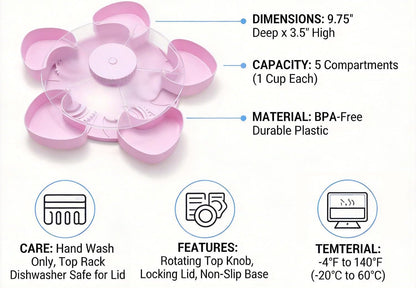 Rotating Flower Snack Serving Tray with Transparent Lid, 5-Compartment Petal Candy Dish & Nut Organizer, Creative Dried Fruit Storage Box for Living Room, Party, Home Decor (Gray)