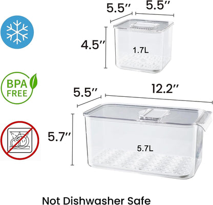 vacane 2 Pack Deli Meat Container for Fridge, Bacon Container with Lids for Refrigerator Fruit, Cold Cuts, Cheese Keeper Marinade Tray, Stackable Freezer Storage Containers