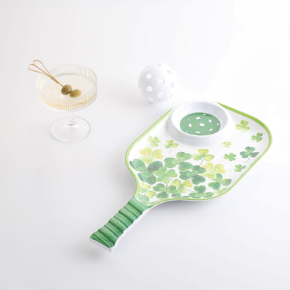 UPware Watermelon Melamine Chip and Dip Snack Tray, Summer Fruit Pickleball Paddle Shape Platter for Chips, Salsa, Fruits, and Appetizers, 15.75 x 8 Inch