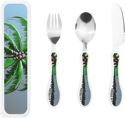 3-Piece Kids Silverware Set With Storage Case, Stainless Steel Reusable Children Safe Knife Spoon Fork Set Grim Reaper Children Flatware Set For Kids Lunch Box