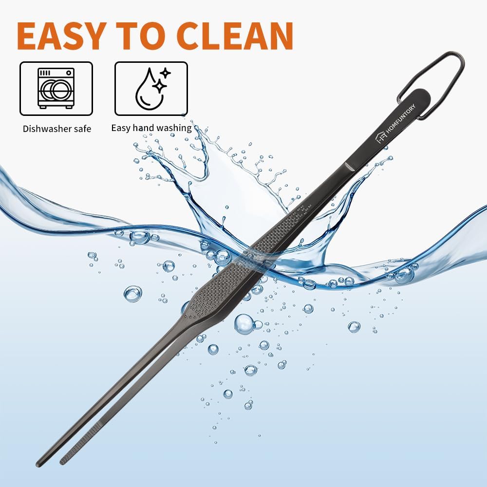 Stainless Steel Cooking Tweezers, 12-Inch Precision Kitchen Tweezers with Star Dot Texture, Wider Grip & Elevated Tips | Galaxy Grip Series, 2 Pcs (Black)