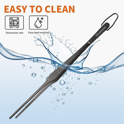 Stainless Steel Cooking Tweezers, 12-Inch Precision Kitchen Tweezers with Star Dot Texture, Wider Grip & Elevated Tips | Galaxy Grip Series, 2 Pcs (Black)