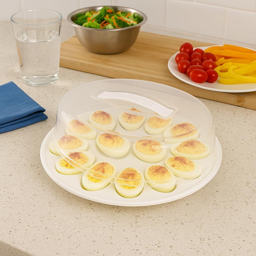 Deviled Egg Carrier with Lid 2 Pack 12-Slot Trays 10.375 Inch Round BPA-Free Plastic with Handle Freezer-Safe Egg Holder for Transport and Storage