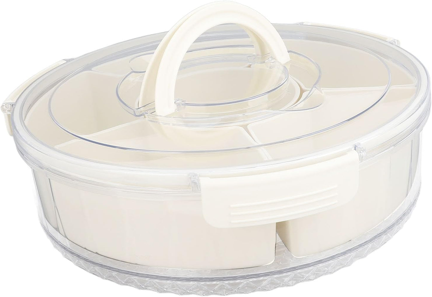 Divided Serving Tray with Lid & Handle, Plastic Portable Food Storage Container Snack Platters Divided Serving Platter with 6 Compartments for Fruit Snack Candy, Nut
