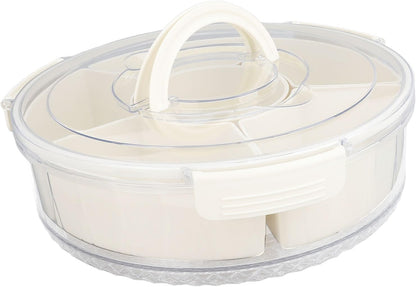 Divided Serving Tray with Lid & Handle, Plastic Portable Food Storage Container Snack Platters Divided Serving Platter with 6 Compartments for Fruit Snack Candy, Nut