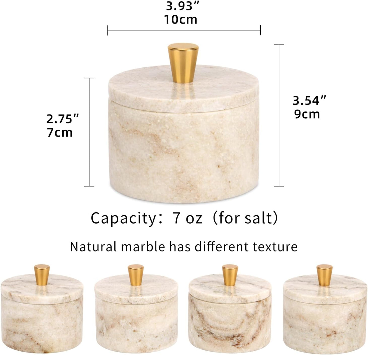 Marble Salt Cellar with Lid, Viva Jade, 4 inch