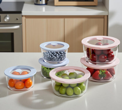 Urban Green Glass Food Container Set with Glass Lid, 5 Pack, Meal Prep Containers with Silicone Framed Airtight Lid, Leakproof, 100% Plastic Free