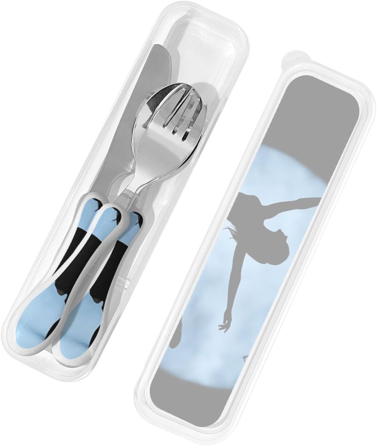 3-Piece Kids Silverware Set With Storage Case, Stainless Steel Reusable Children Safe Knife Spoon Fork Set Blue Active Girl Running Sunset Children Flatware Set For Kids Lunch Box - Colors C