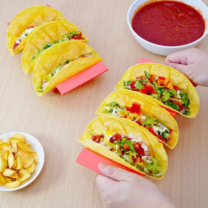 TP Taco Holder Stands, Set of 2 Melamine Large Taco Serving Rack Tray with Handle, Holds 3 Tacos, Dishwasher Safe, Ideal for Taco Night, Party, Home, Fiesta, Talavera Tile