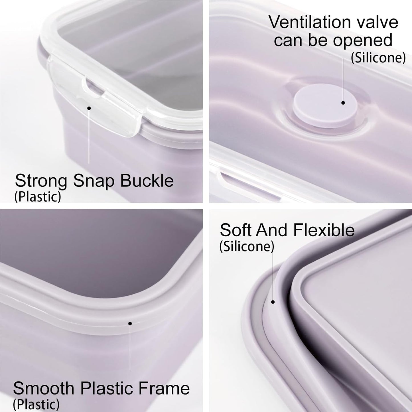 Large Silicone Food Storage Containers 68oz/2000ml 4 Pack | Collapsible Meal Prep Containers, Airtight Leakproof Lid, Containers for Camping, Microwave Freezer Dishwasher Safe