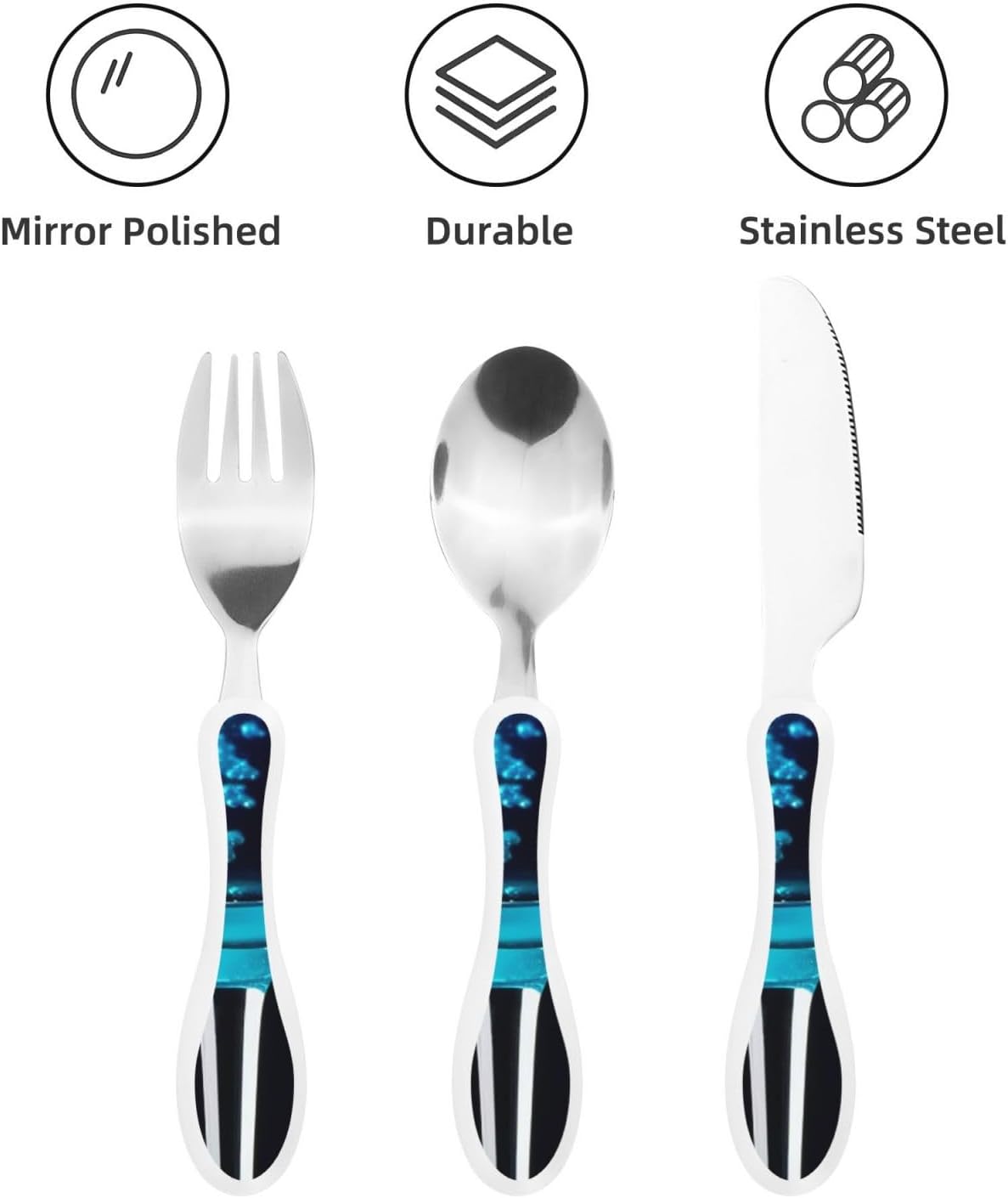 3-Piece Kids Silverware Set With Storage Case, Stainless Steel Reusable Children Safe Knife Spoon Fork Set Blue Active Girl Running Sunset Children Flatware Set For Kids Lunch Box - Colors B