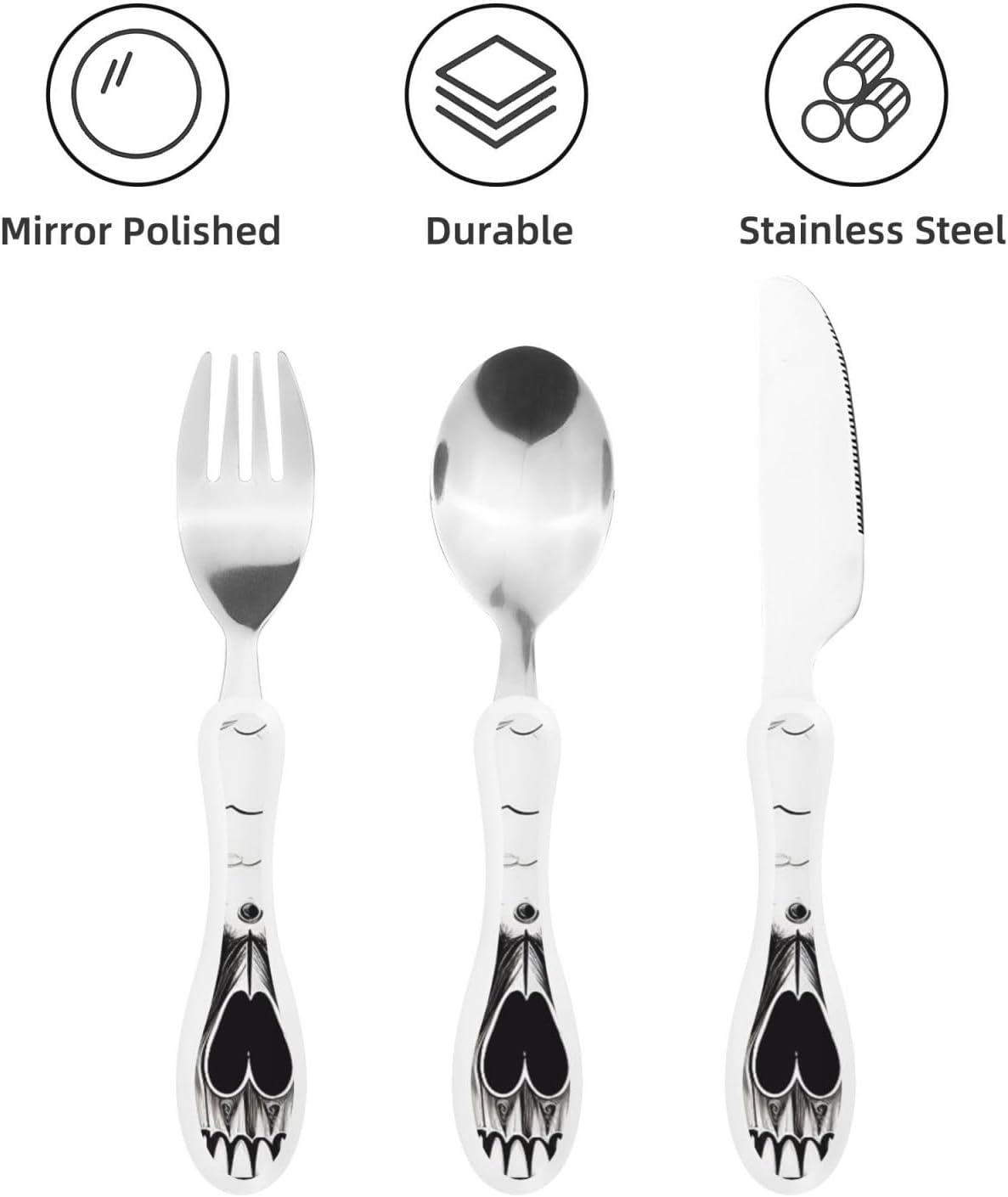 3-Piece Kids Silverware Set With Storage Case, Stainless Steel Reusable Children Safe Knife Spoon Fork Set Black And White Grid Children Flatware Set For Kids Lunch Box