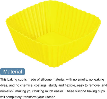 uxcell 18Pcs Silicone Cupcake Baking Cups, Silicone Muffins Liners Non-Stick Square Baking Cups, for Cooking Eggs Baking Muffins and Make a Cake(Pink)