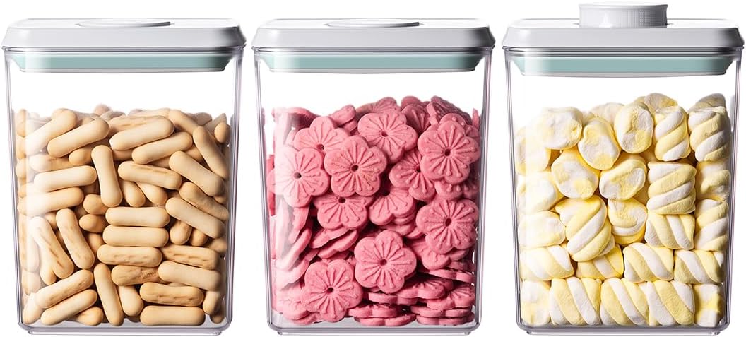 Food Storage Containers with Lids,2.9Qt 2Pcs Airtight Pop Food Storage Containers, BPA-Free Stackable Kitchen Pantry Organizers and Storage, One Button Opening Flour and Sugar Container Sets