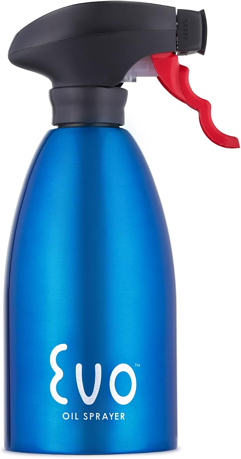 Evo Oil Sprayer 18/8 Stainless Steel, Non-Aerosol for Olive, Cooking Oils, and Vinegars, Silver, 16-Ounce Capacity