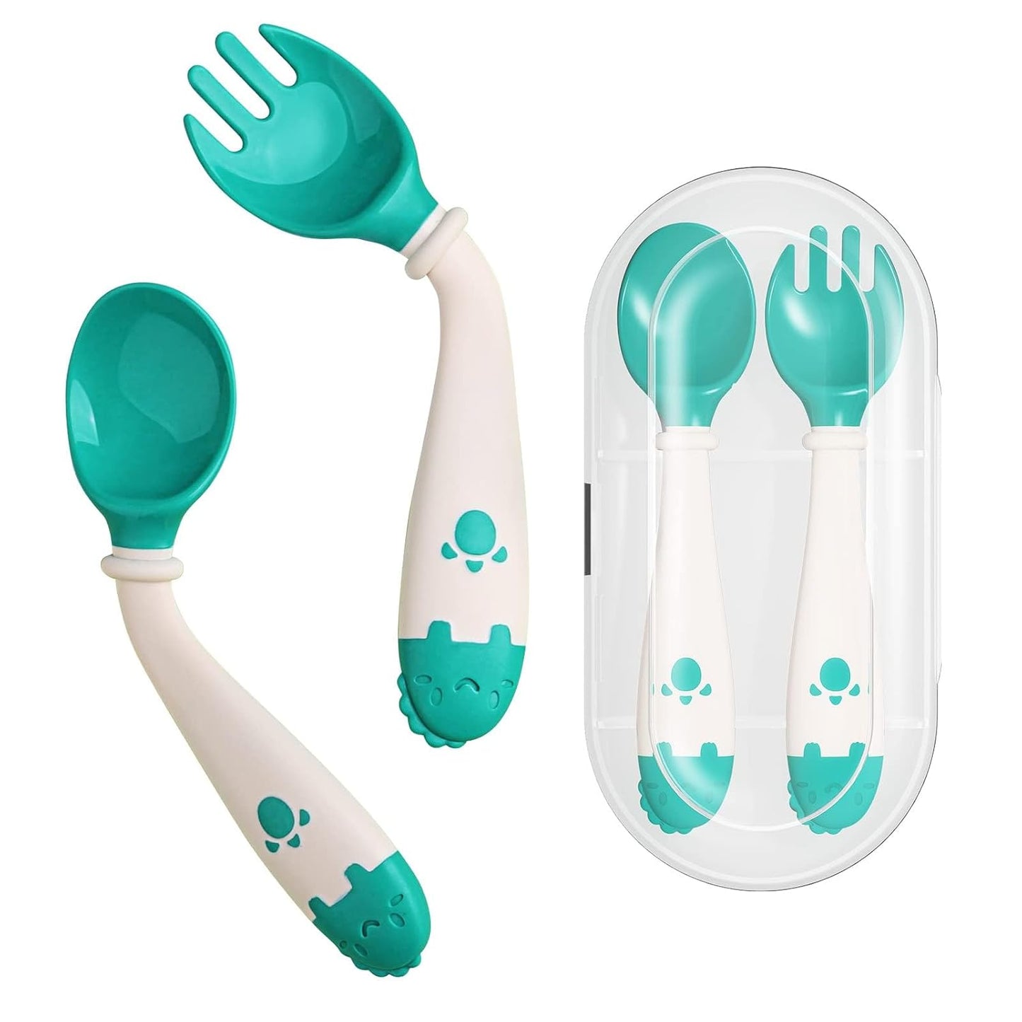 Deejoy Toddler Utensils - Stainless Steel Spoons and Forks, Kids Silverware Self Feeding Flatware Set with Travel Safe Case (Green)