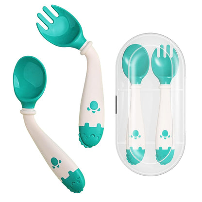 Deejoy Toddler Utensils - Stainless Steel Spoons and Forks, Kids Silverware Self Feeding Flatware Set with Travel Safe Case (Green)