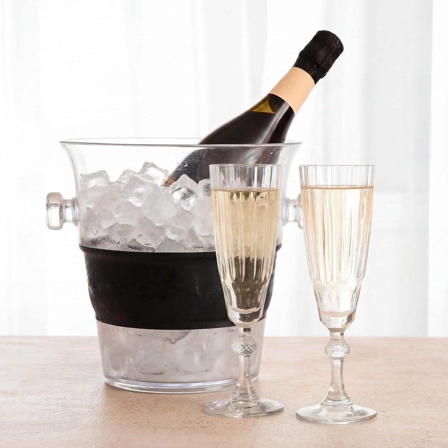 4 Liter Clear Acrylic Collapsible Ice Bucket with Handles for Travel Foldable Durable Thick Wine Champagne Bucket with Scoop Chiller for Bar, Parties, Bbqs, Weddings, Picnics, Outdoors
