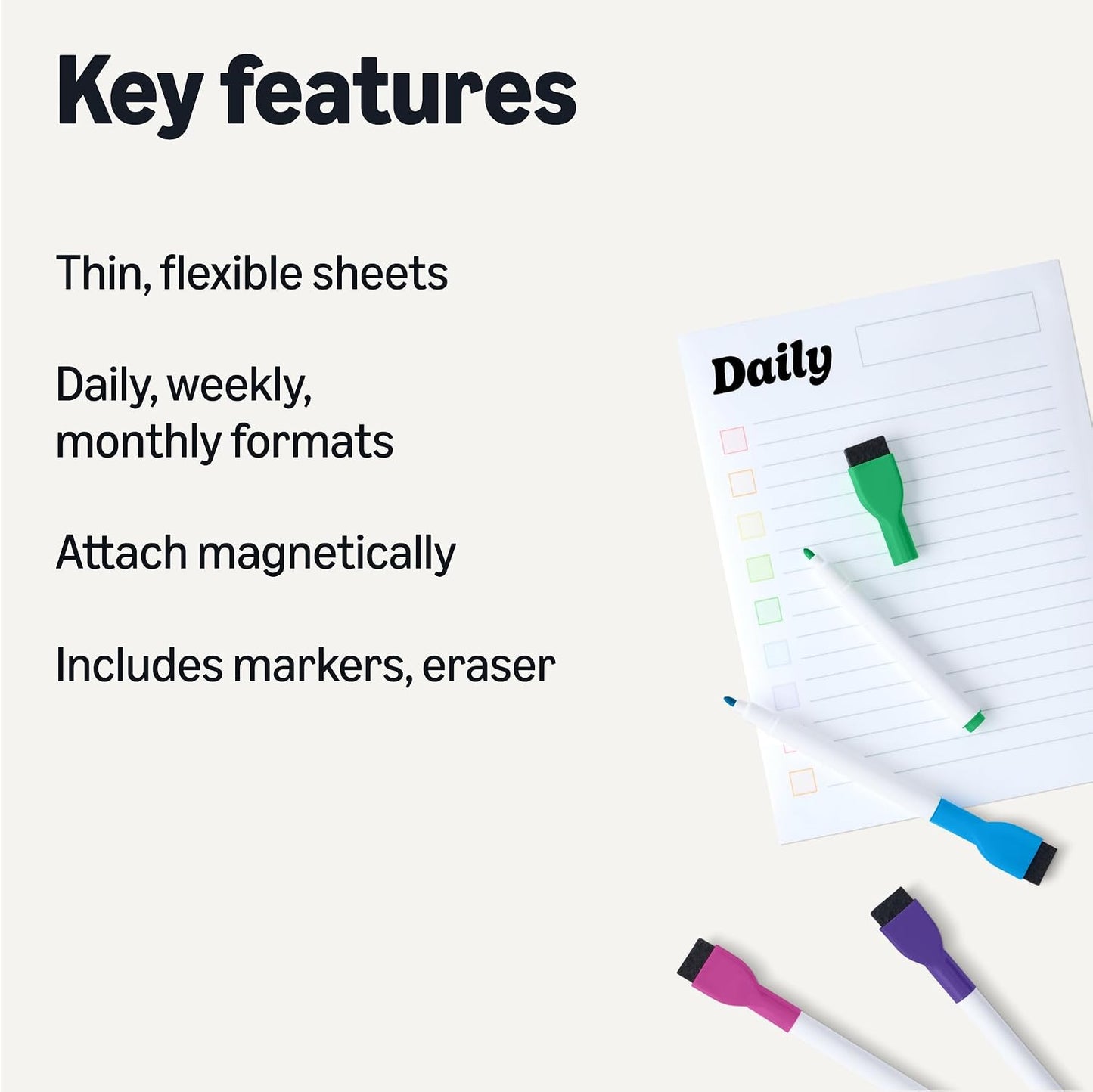 Amazon Basics Magnetic Dry Erase Board for Fridge, Whiteboard Sheet, 20" x 13", with 2 Markers and Eraser