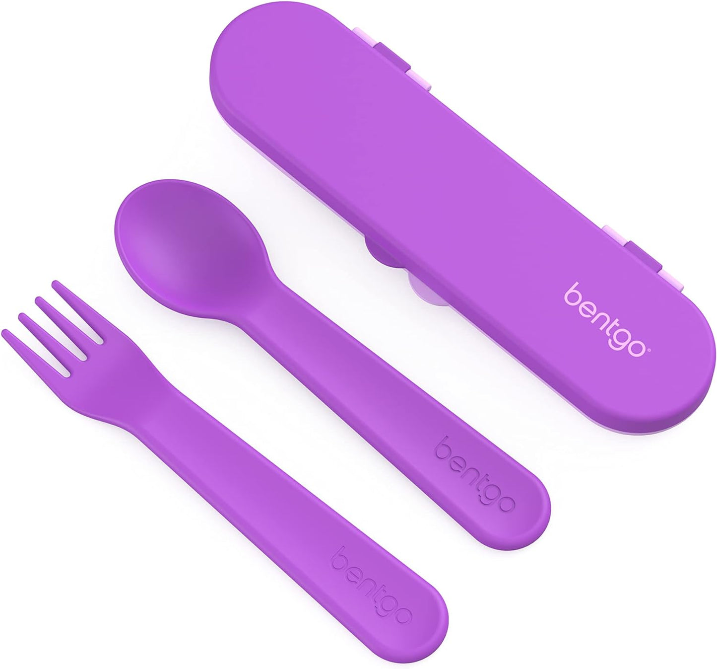 Bentgo Kids Utensil Set - Reusable Plastic Fork, Spoon & Storage Case - BPA-Free Materials, Easy-Grip Handles, Dishwasher Safe - Ideal for School Lunch, Travel, & Outdoors (Shark)