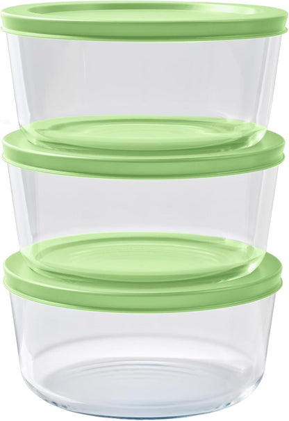 6-Piece Glass Food Storage Containers Set (3 Containers + 3 BPA-Free Lids) | 2-Cup, Leakproof | Microwave, Freezer, Oven & Dishwasher Safe | Ideal for Meal Prep & Pantry Organization, Pistachio