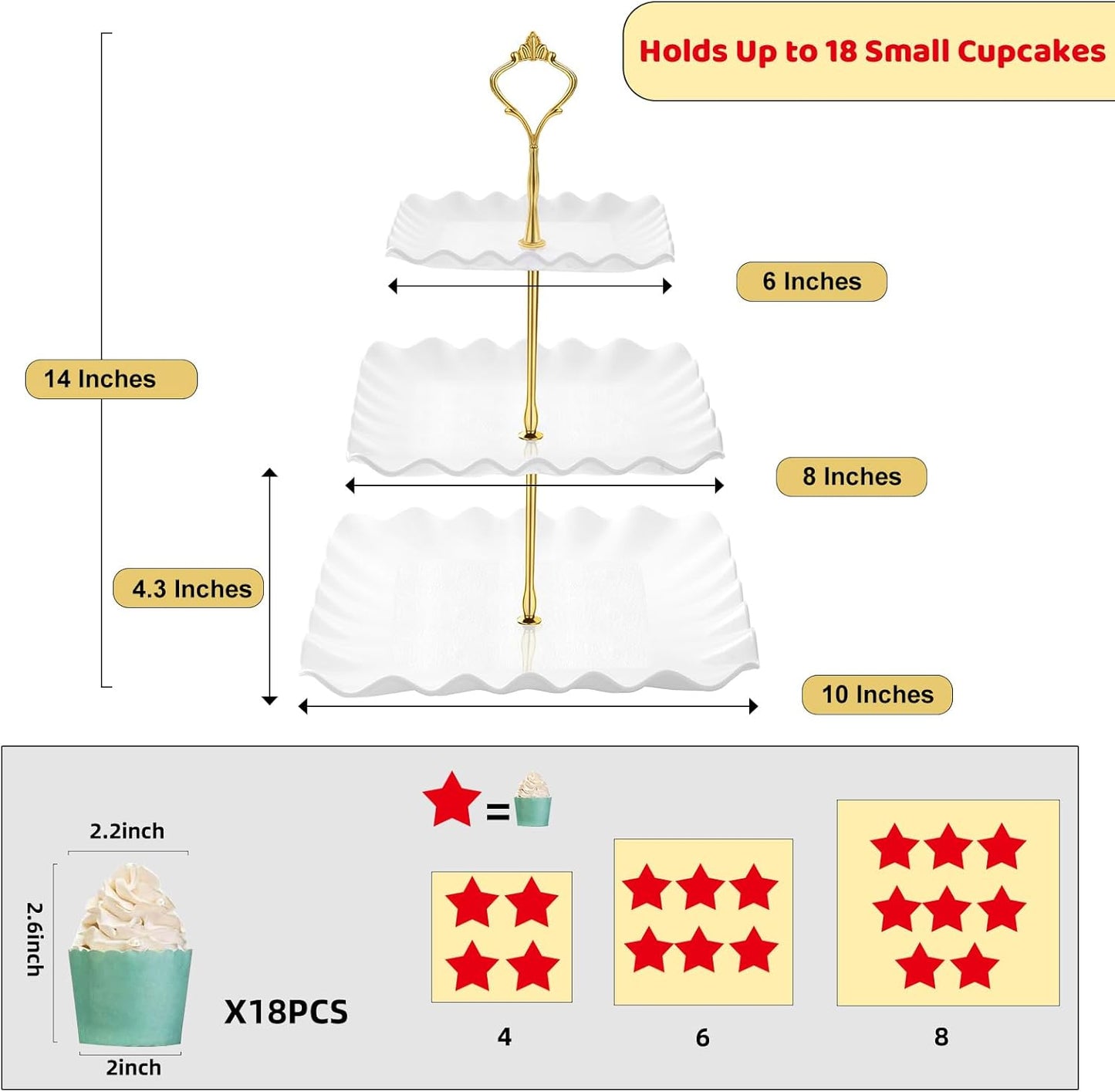 DAFURIET Dessert Cupcake Stand, 3 Tier Cup Cake Holder Tower for Tea Party/Birthday/Wedding, Plastic Tiered Serving Tray with Metal Rod, White