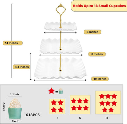 DAFURIET Dessert Cupcake Stand, 3 Tier Cup Cake Holder Tower for Tea Party/Birthday/Wedding, Plastic Tiered Serving Tray with Metal Rod, White